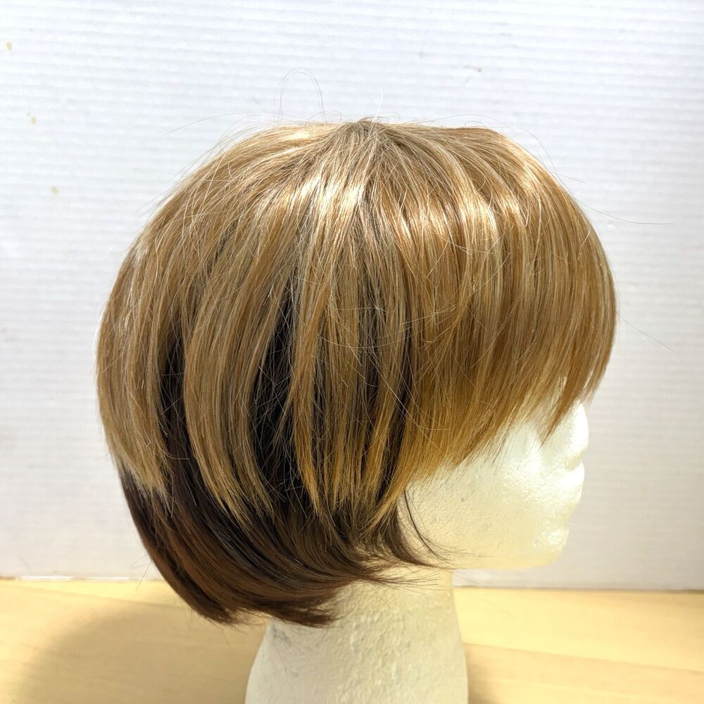 NEW Layered Straight Bob Shag Wig Dirty Blond/Dark Brown Synthetic Classic Cap